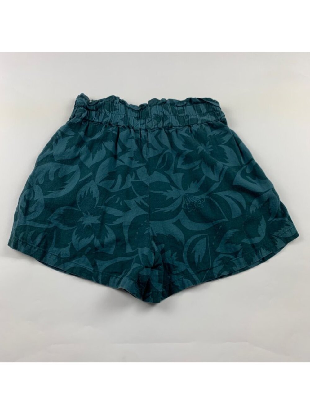 Madewell Dark Green Tropicale Floral Linen-Blend Pull-On Paperbag Shorts S - Picture 6 of 6